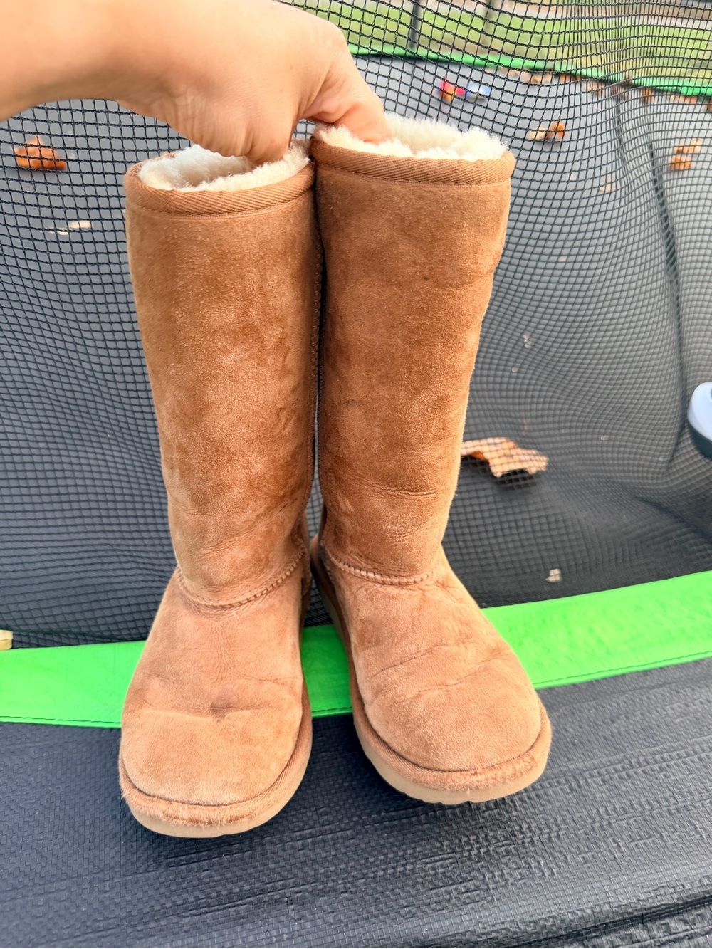UGG Girls Tall Chestnut Suede Boots with Shearling